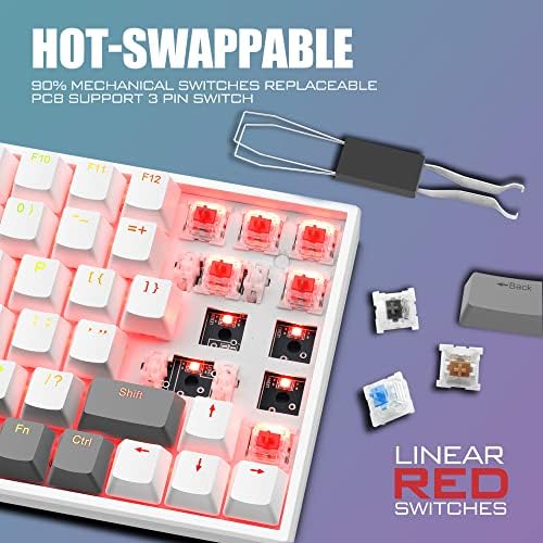 RedThunder K84 mehanička tastatura za igre, 75% Ultra-kompaktna TKL Mini tastatura, RGB Hot-Swapable Silent Red prekidači za PC /