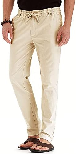 LCZIWO muške ležerne hlače elastične strukske pantalone za vuču sa džepovima udobne opuštene ravne prednje hlače