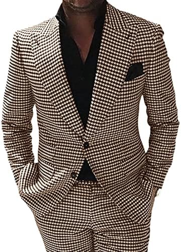Muški houndstooth Tweed odijelo 2 komada Slim Fit odijelo za muškarce Dvije gumbe Business Tuxedo Wedding večera Jakna hlače