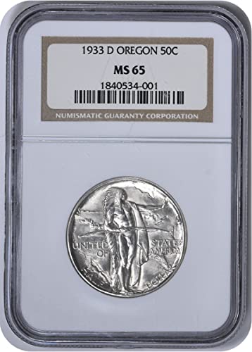 1933 D Oregon Privremena srebrna polovica NGC MS65