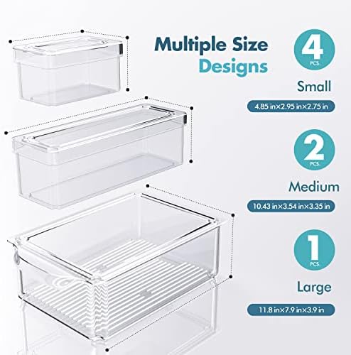 Set od 7 organizatora frižidera koji se mogu slagati kante za organizatore frižidera sa poklopcima, prozirni kontejneri za organizaciju