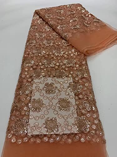 MARHAFABRIC 5 Yards Afrička žuta ručno rađena tkanina od perli Švicarska Voile luksuzna šljokica čipkasta tkanina Nigerija za ženske