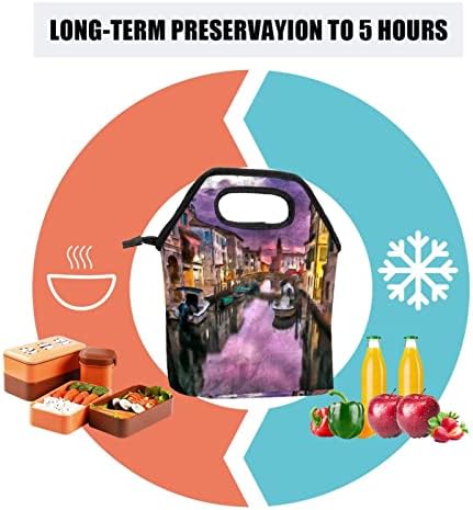 GUEROTKR torba za ručak za muškarce, izolovana kutija za ručak, kutija za ručak za odrasle,pejzažni uzorak akvarel City River