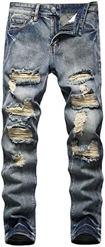 Muške Casual poderane farmerke uznemirene tanke pantalone sa ravnim nogama klasične uništene oprane džin pantalone