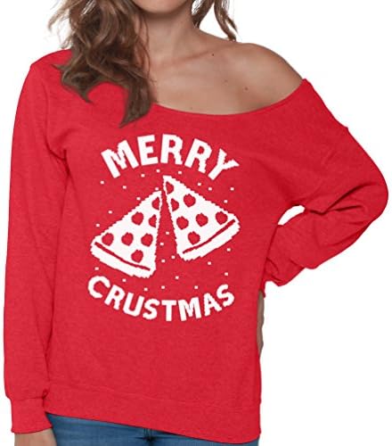 Pekatees Merry Crustmas dukserice Merry Chrustmas džemper ružni božićni džemper s ramena Božić za božićnu pizzu zabavu