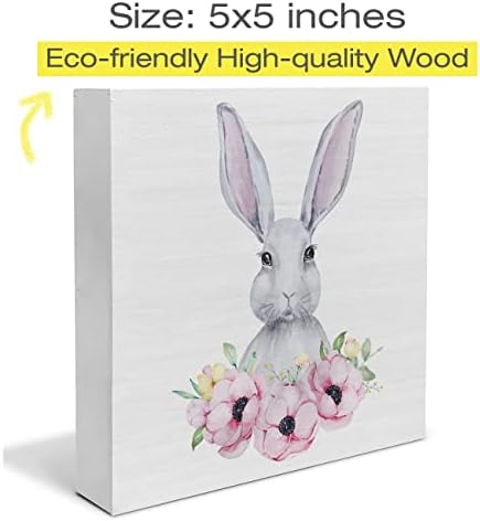 Floral Bunny drvena kutija potpisuje seoska kuća Easter Bunny Wood Box znak Umjetnički blokovi Znak RUSTIC za polica TABLETOP Početna