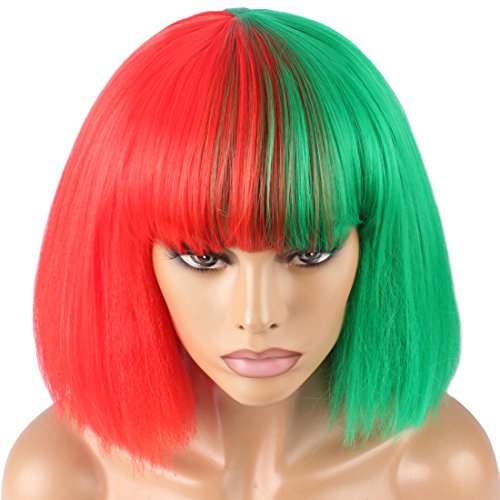 WeKen modna perika ženske kratke Bob Kinky ravne pune šiške sintetičke frizure crvena i zelena
