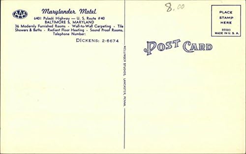 Marylander Motel - 6401 Pulaski autoput - US Route 40 Baltimore MD Original Antique razglednica