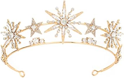 Urieo rhinestone Star Crown traka za glavu Gold Stars Crown Headpiece Bridal Crystal Tiara Headpieces Wedding Festival dodatak za