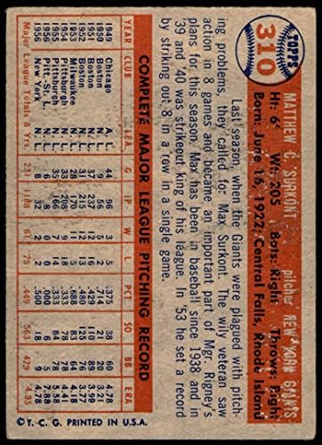 1957. topps # 310 Max Surkont New York Giants VG Giants