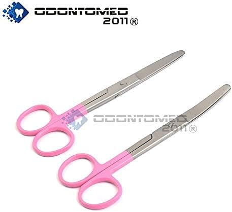 OdontOmed2011 puno 2 komada operativnog makaze, tup / tup, ravna i zakrivljena, 5,5 ružičasta obložena ručica