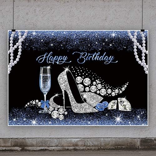 Baocicco 10x8ft Sretan rođendan pozadina biser i Diomand cipele sa visokom potpeticom rođendan Baner plava blista pozadina fotografije
