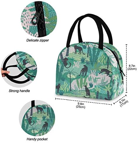 Izolovana torba za ručak žene-Pantere Tropical ostavlja velike nepropusne torbe za ručak sa naramenicama za radne žene