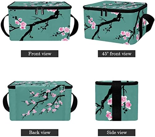 GUEROTKR torba za ručak za muškarce, izolovana kutija za ručak, kutija za ručak za odrasle,Pink flower plant kineska slika plavi uzorak
