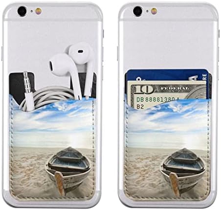 Brod Beach Sunrise Vrijeme Telefon Držač predmeta, PU kožna futrola za samoljepljivu ID za 2,4x3,5 inčni pametni telefon natrag
