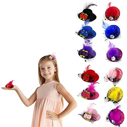 12pcs mini kapu za kosu, djevojke Tiny Top Hats Fascinator Dodatna oprema za kosu Dekorativni sa vrpcom Flowers Faux Feather Mesh