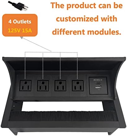 ZESHAN stolna četka za povezivanje kutija za konferencijski sto power hub sa utičnicom za napajanje, USB i punjačem tipa C, crna