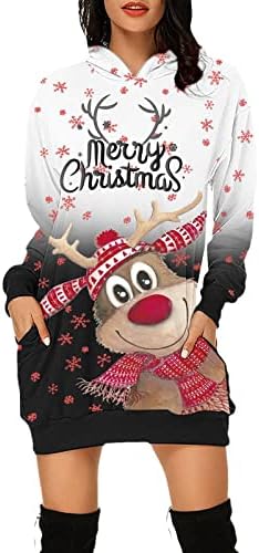 NOKMOPO Božić džemper haljine za žene modni Casual Božić Print džep Dugi rukav dukserice haljina