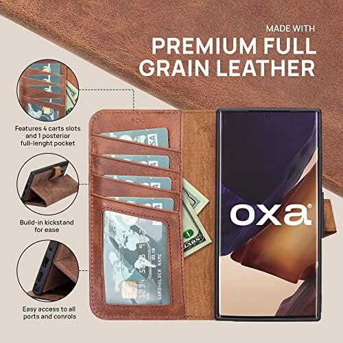 OXA koža Samsung Galaxy NOTE20 kožna torbica za novčanik od punog zrna, 2u1 odvojiva upotreba, braon postolje