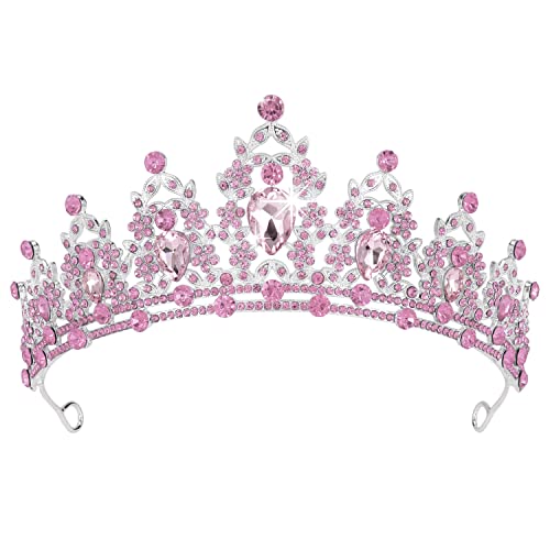 Tijare za žene, Didder Pink Crystal Tiara Krune za žene, srebrne krune tijare za djevojčice princeze krune vjenčane tijare i Krune