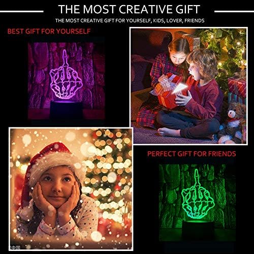 Sealinnayi srednji prst Thumbs Up 3D LED stolna lampa Sleep Light 3d led akrilno noćno svjetlo daljinsko upravljanje 16 boja zatamnjiva dekoracija spavaće sobe Uskrs Božić rođendanski poklon za djecu dječak & amp; Girl Gifts