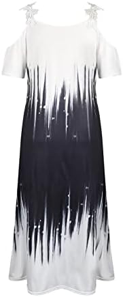 Haljina Fragarn Boho Maxi, ženski modni ljetni ispis V-izrez sa ramena kratkih rukava za spajanje čipka