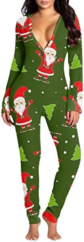 Jumpsuits za žene Seksi pidžamas božićni gumb stražnji rubni zaklopka za kombinezon V izrez s dugim rukavima