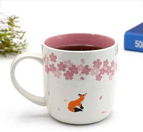 Teagas elegantna Pink Cherry Blossom Fox keramička šolja za kafu Fox, poklon za prijatelja učitelja rođaka