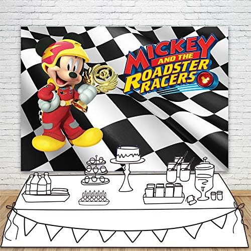 Pozadina Mickeyja I Roadster trkača za fotografiju 7x5ft crno-bijela karirana zastava sa fotografijom na temu fotografija
