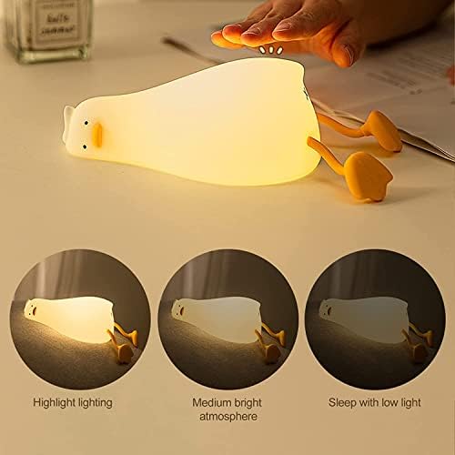 BLOSSOMLIFE ležeća ravna patka noćna lampa, LED slatka patka lampa za djecu, silikonsko svjetlo za patku zatamnjena noćna lampa za rasadnik, punjiva noćna lampa za dodir