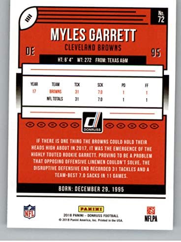 2018 Donruss Fudbal # 72 Myles Garrett Cleveland Browns Službena trgovinska kartica NFL
