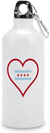 Volim Chicago crveno srce Izdržljivo aluminijumske boce za vodu Bijela sportska boca za vodu za vodu s karabinom i uvijanjem