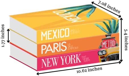 InspireMe dekorativne Knjige za uređenje doma, kutija za skladištenje umjetnih knjiga, Knjige za putne stolove - Pariz, New York, Meksiko - Set od 3 komada