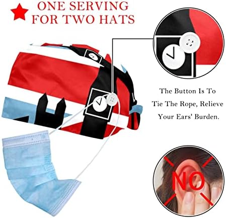 Oeldjfngsdc 2 pakovanja britanska zastava London Radna kapa sa dugmadima i trakom za znoj Podesiva kravata za leđa