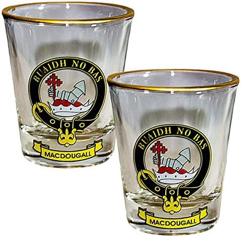 Shot Glass Wee Dram MacDougall Clan grb Set 2 Whisky Tots