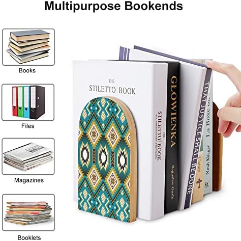 Indijanac Indijski Aztec geometrijski dekorativni Bookends za police 1 par knjiga završava Non-Skid ured drži štand